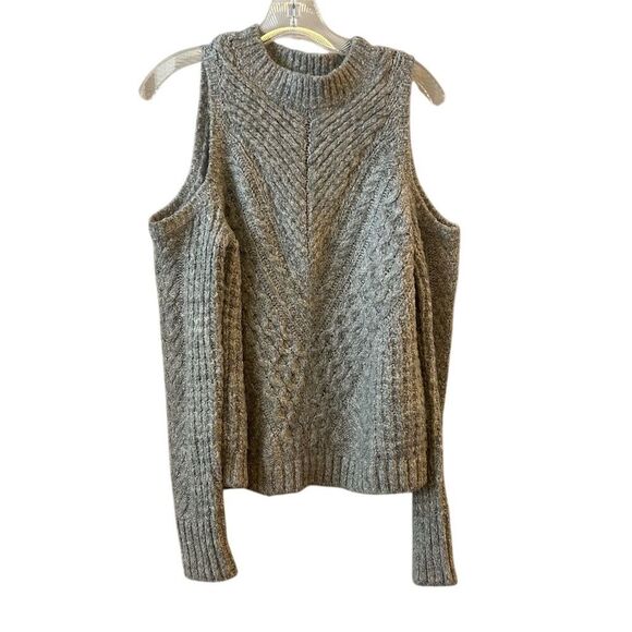 Express Women's M Gray Cold Shoulder Cable Knit Sweater Pullover - Picture 1 of 13